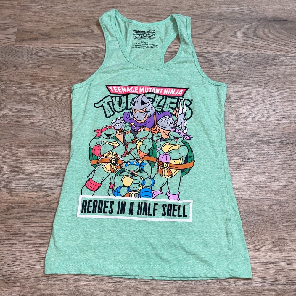 TMNT Teenage Mutant Ninja Turtles Womens Small Mint Green Racerback Tank Top